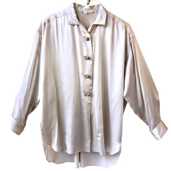 Anne Pinkerton Vintage 8O’s Korea Silk Button Down Blouse Shirt OVERSIZED - Picture 4 of 13